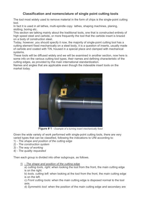 Classification and nomenclature of single point cutting tools