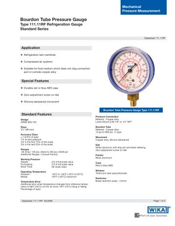 Bourdon Tube Pressure Gauge Type 111.11RF Refrigeration Gauge