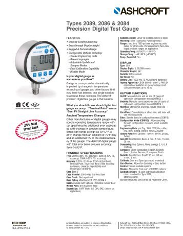 Types 2089, 2086 & 2084 Precision Digital Test Gauge - Ashcroft