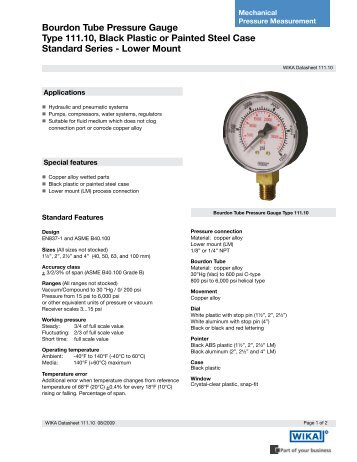 Bourdon Tube Pressure Gauge Type 111.10, Black Plastic or ...