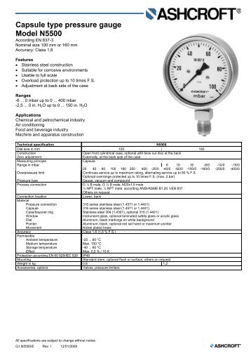 Capsule type pressure gauge Model N5500 - Ashcroft Instruments ...