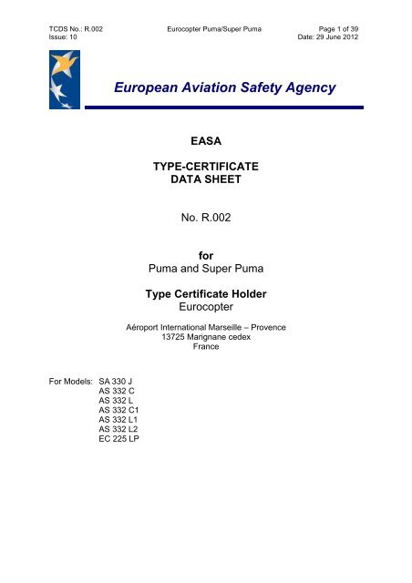 TCDS EASA R 002 Eurocopter EC 225-SA330-AS332 Issue 10