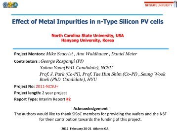 Effect of Metal Impurities in n-Type Silicon - North Carolina State ...