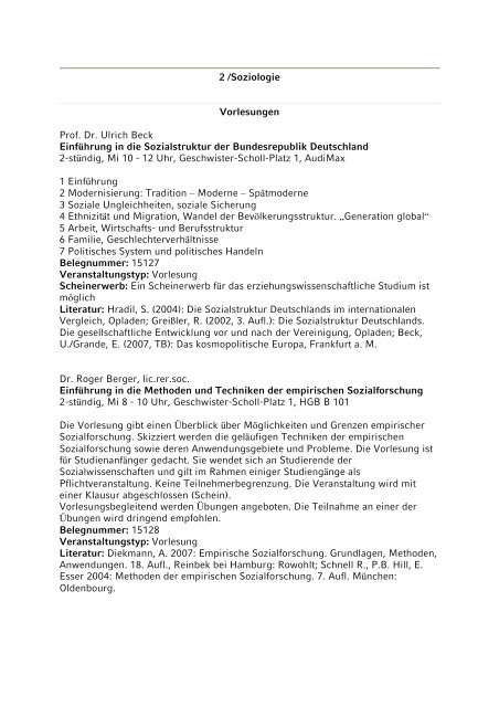 Vorlesungsverzeichnis Institut Fur Soziologie Lmu