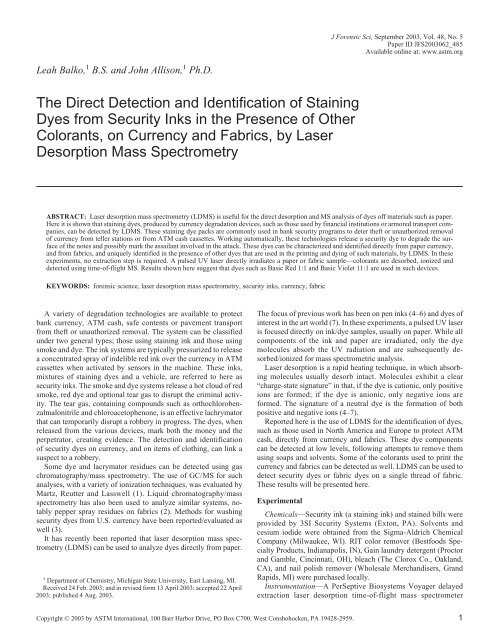 The direct detection and identification of staining dyes from ... - Library