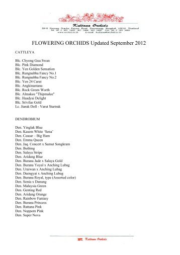 Flowering Orchids Update September 14, 2012 - Kultana Orchids