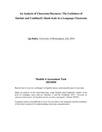 An Analysis of Classroom Discourse - University of Birmingham