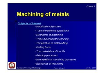 Chapter 7 – Machining Of metals