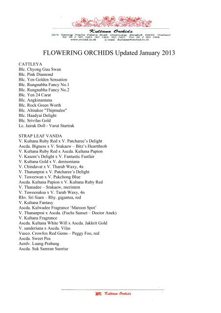 Flowering Orchids Update January, 2013 - Kultana Orchids