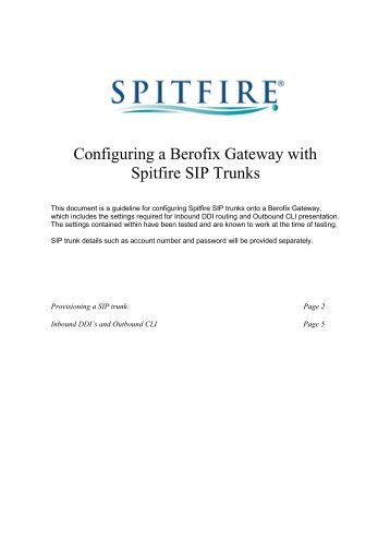 Configuring a Berofix Gateway with Spitfire SIP Trunks