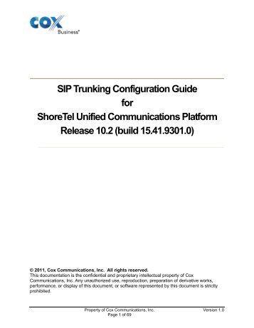 SIP Trunking Configuration Guide for ShoreTel Unified - Cox ...