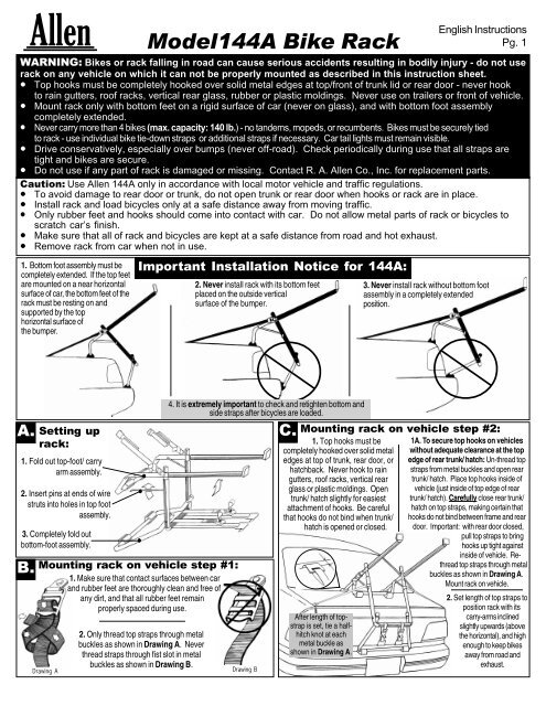 allen 144a trunk bike rack installation instructions