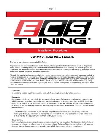 Installation VW MKV - Rear View Camera (RVC)