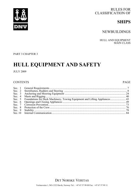 Ship rules Pt.3 Ch.3 - Hull Equipment and Safety - DNV Exchange