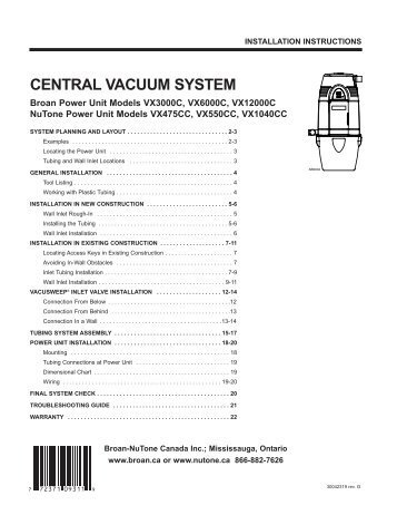 Broan and NuTone Canada Central Vacuum VX Installation Guide ...