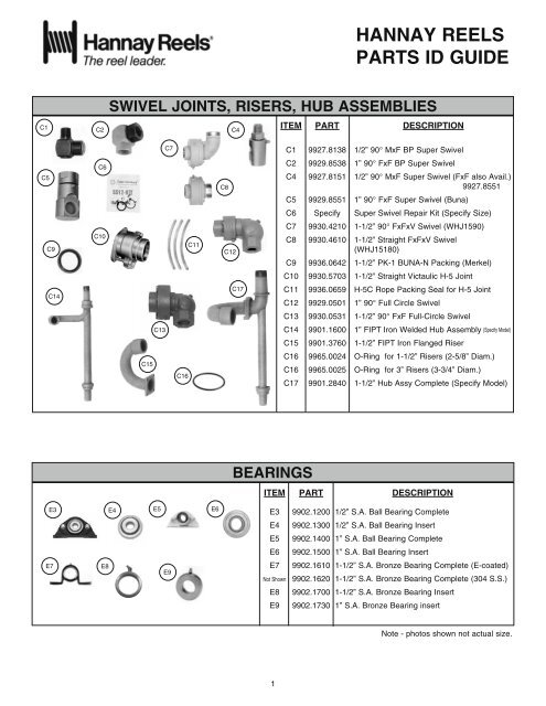 swivel joints, risers, hub assemblies hannay reels parts id guide