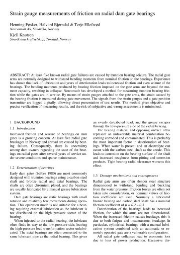 Strain gauge measurements of friction on radial dam - Orkot Hydro