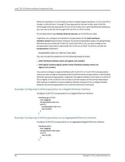 Junos® OS Ethernet Interfaces Configuration ... - Juniper Networks