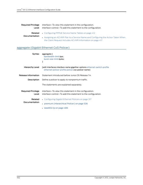 Junos® OS Ethernet Interfaces Configuration ... - Juniper Networks