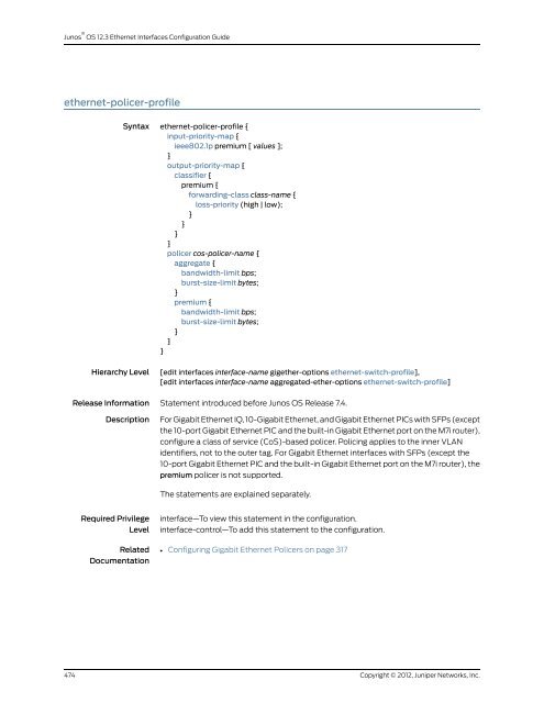 Junos® OS Ethernet Interfaces Configuration ... - Juniper Networks