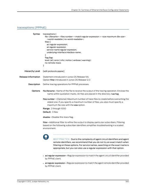 Junos® OS Ethernet Interfaces Configuration ... - Juniper Networks