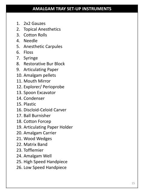 AMALGAM TRAY SET-UP 10 19