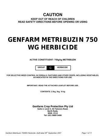 Genfarm Metribuzin 750 WG Herbicide - Genfarm Crop Protection