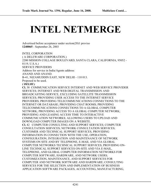 intel netmerge - Controller General of Patents, Designs, and Trade ...