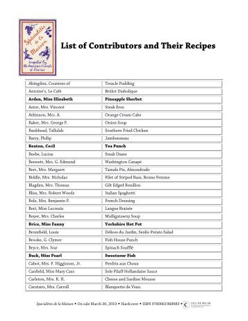 List of Contributors and Their Recipes - HarperCollins Catalogs