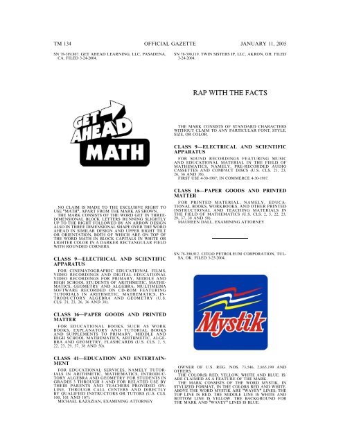 MARKS PUBLISHED FOR OPPOSITION