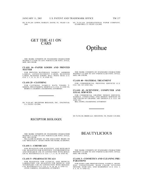 MARKS PUBLISHED FOR OPPOSITION