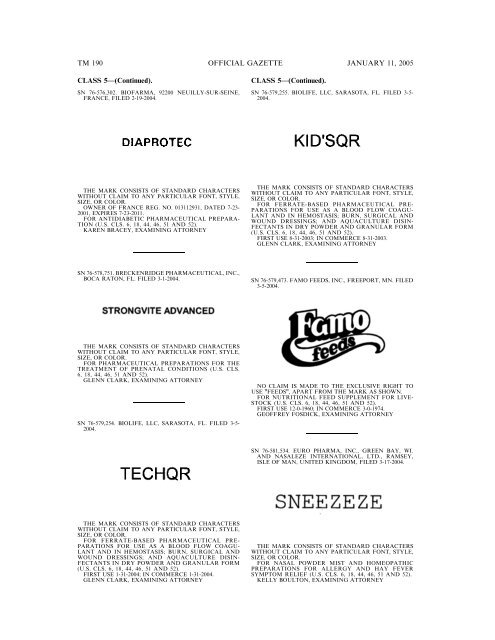 MARKS PUBLISHED FOR OPPOSITION