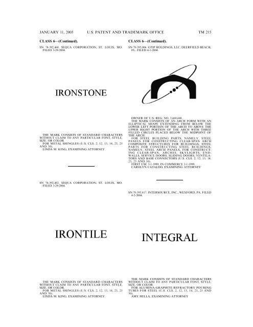 MARKS PUBLISHED FOR OPPOSITION