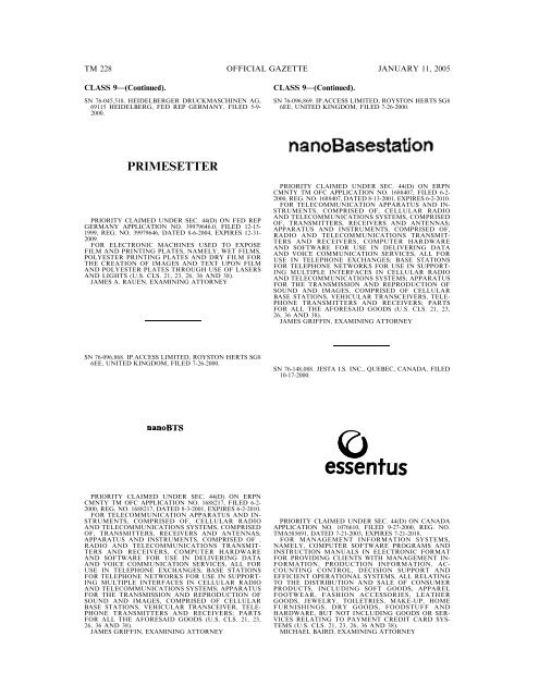 MARKS PUBLISHED FOR OPPOSITION