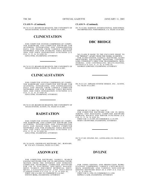 MARKS PUBLISHED FOR OPPOSITION