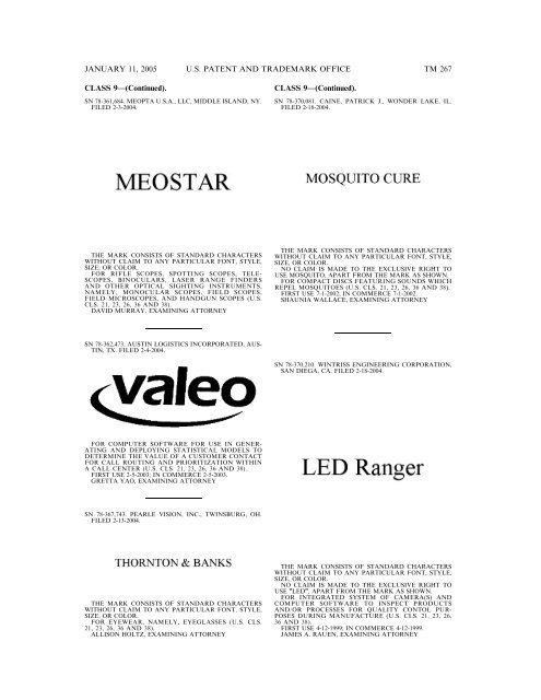 MARKS PUBLISHED FOR OPPOSITION