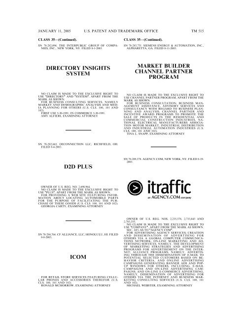 MARKS PUBLISHED FOR OPPOSITION