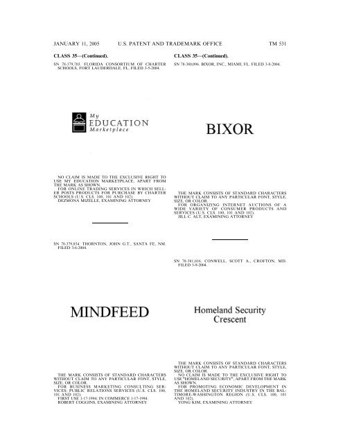 MARKS PUBLISHED FOR OPPOSITION