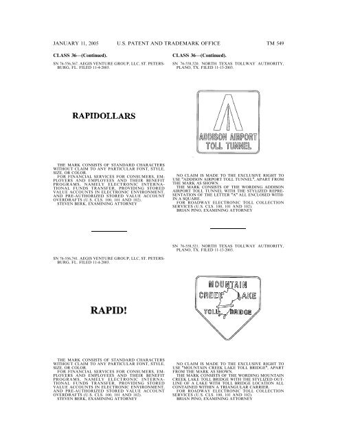 MARKS PUBLISHED FOR OPPOSITION