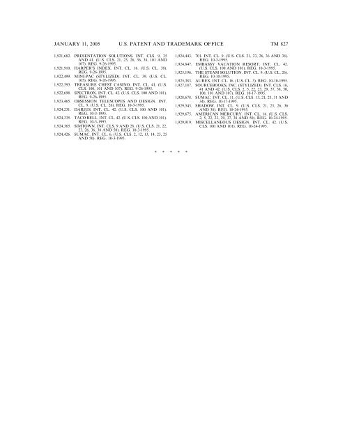 MARKS PUBLISHED FOR OPPOSITION