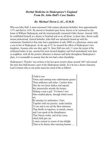 Herbal Medicine in Shakespeare's England From Dr. John Hall's ...