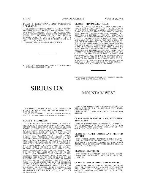 MARKS PUBLISHED FOR OPPOSITION - United States Patent and ...