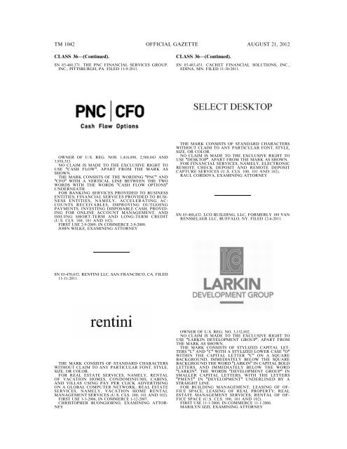 MARKS PUBLISHED FOR OPPOSITION - United States Patent and ...