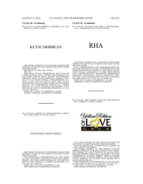 MARKS PUBLISHED FOR OPPOSITION - United States Patent and ...