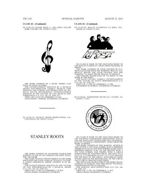 MARKS PUBLISHED FOR OPPOSITION - United States Patent and ...