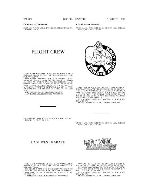 MARKS PUBLISHED FOR OPPOSITION - United States Patent and ...