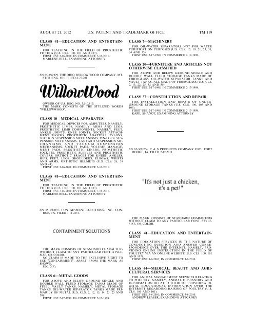 MARKS PUBLISHED FOR OPPOSITION - United States Patent and ...