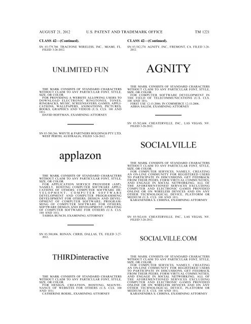 MARKS PUBLISHED FOR OPPOSITION - United States Patent and ...