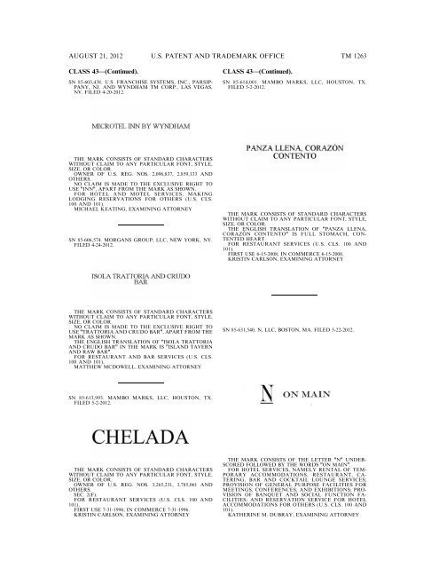 MARKS PUBLISHED FOR OPPOSITION - United States Patent and ...