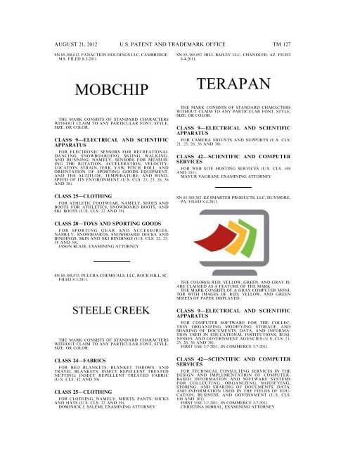 MARKS PUBLISHED FOR OPPOSITION - United States Patent and ...